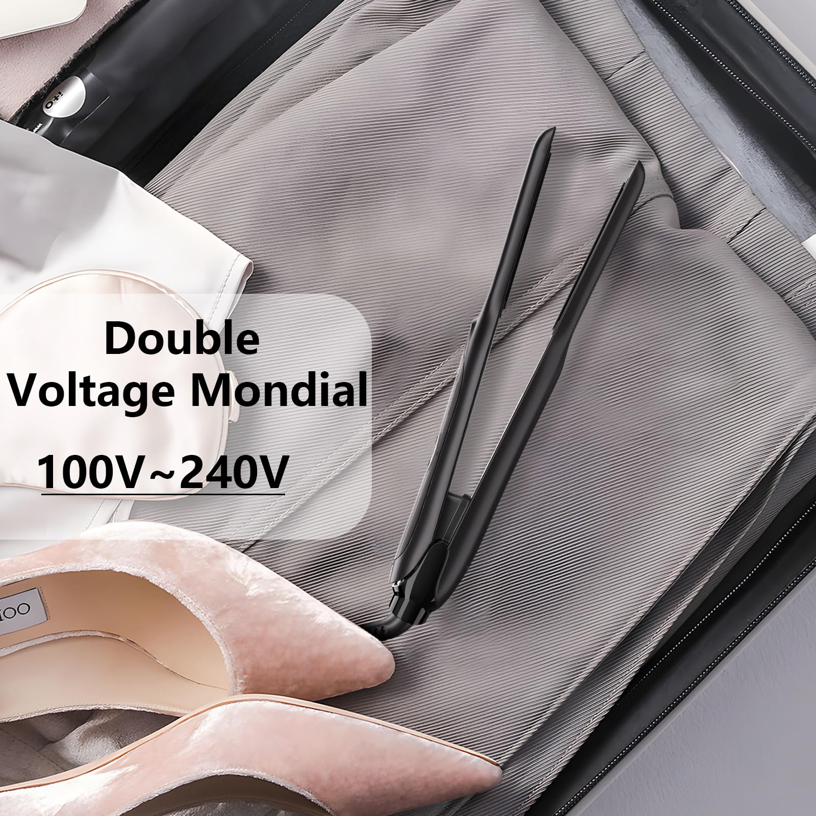 DSHOW Mini lisseur cheveux court, Mini lisseur à cheveux pour femme et homme, double voltage avec température réglable, arrêt automatique, 15s de chauffe rapide