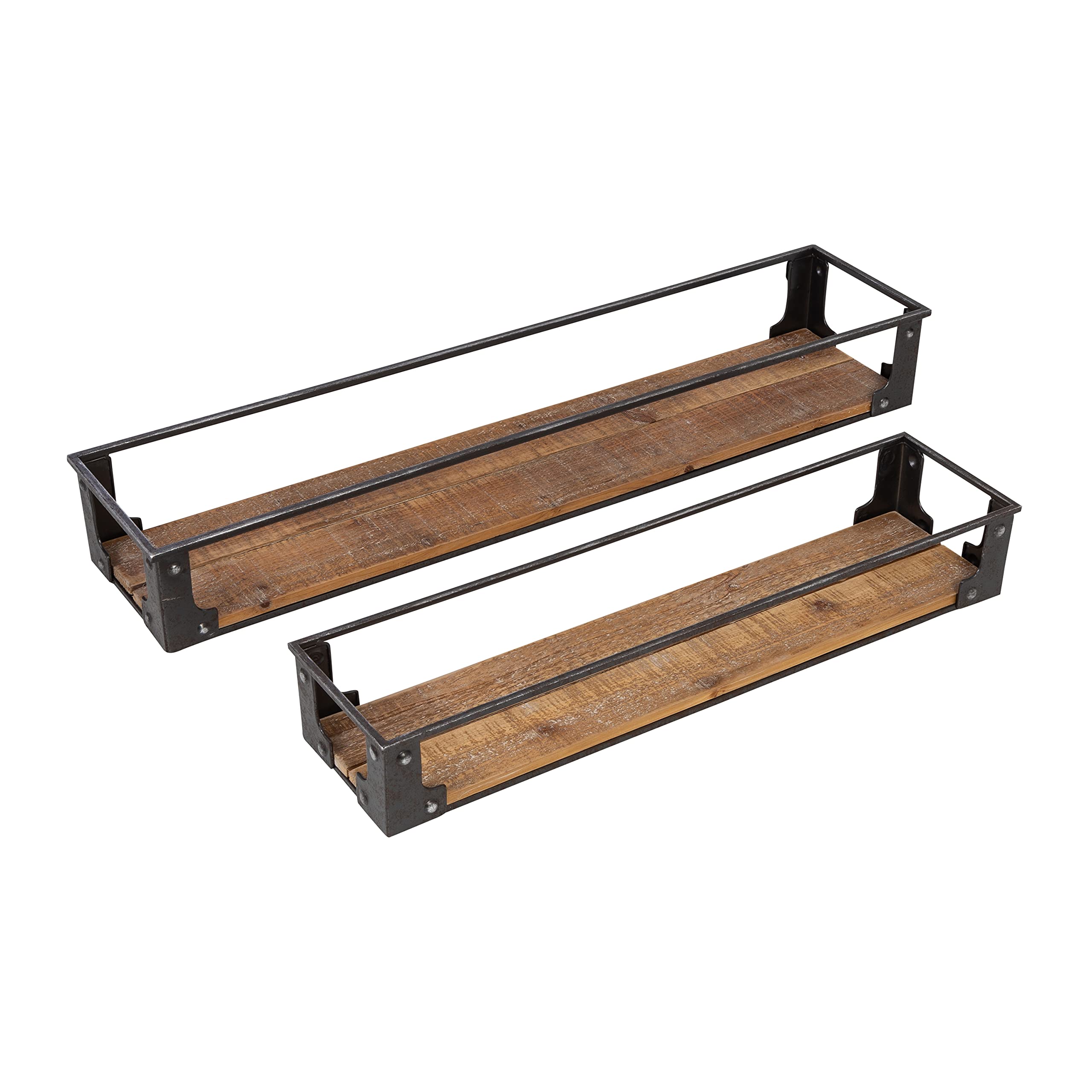 Honey-Can-Do Set of Two Floating Decorative Metal and Wood Wall Shelves SHF-09343 Rustic