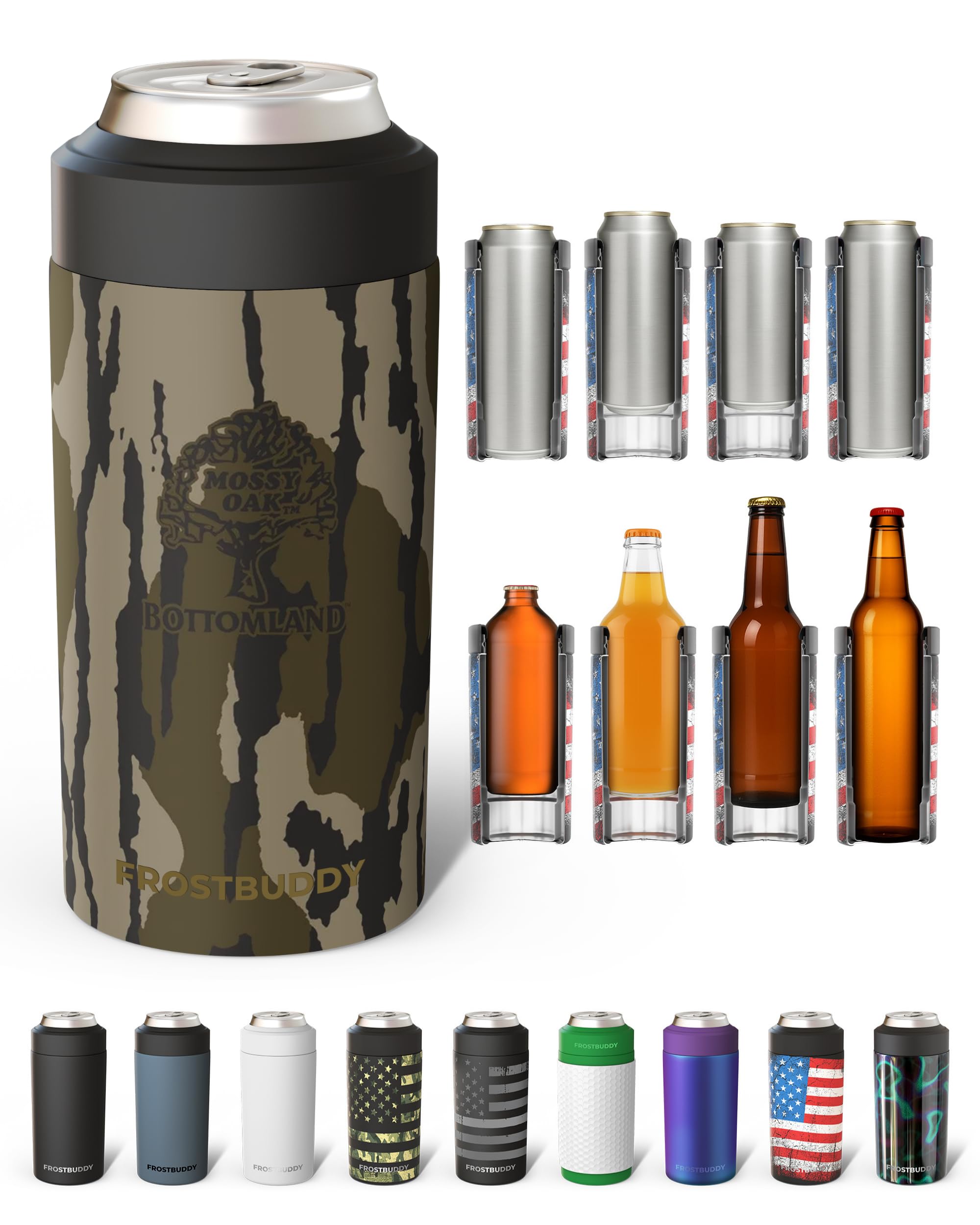 Frost Buddy Universal Can Cooler, Stainless Steel, Mossy Oak Bottomland