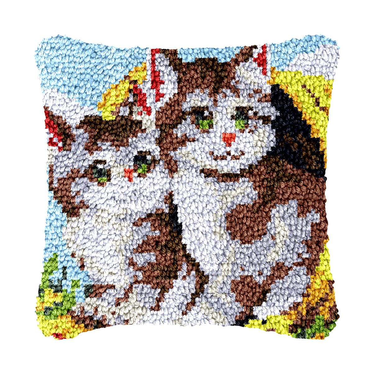 bositigo Cat Latch Hook Pillow Kit for Adults &amp; Kids, DIY Pre-Printed Canvas Craft, 17x17 Inch Decorative Cover for Sofa Cushions, Bedroom Decor (Cat Pattern 23)