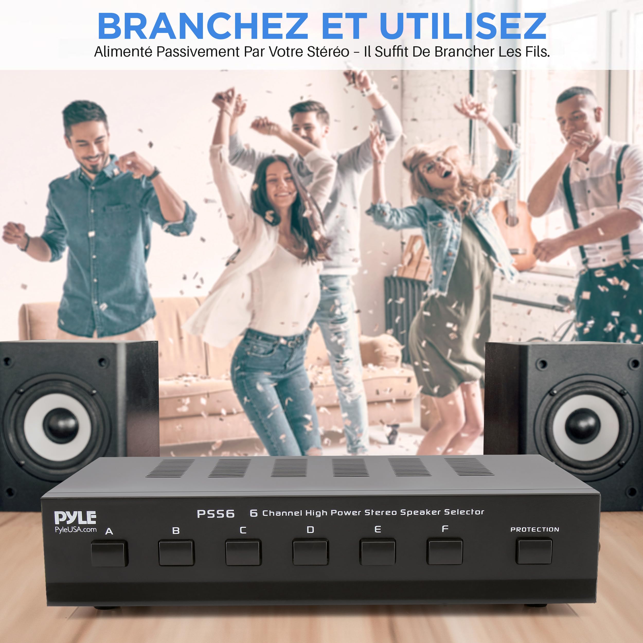 Pyle Sélecteur d’Enceintes 6 Zones – Sélecteur Audio Multi-Canaux Haute Puissance, Boîtier de Distribution pour Amplificateur Stéréo, 6 Sorties Haut-Parleurs