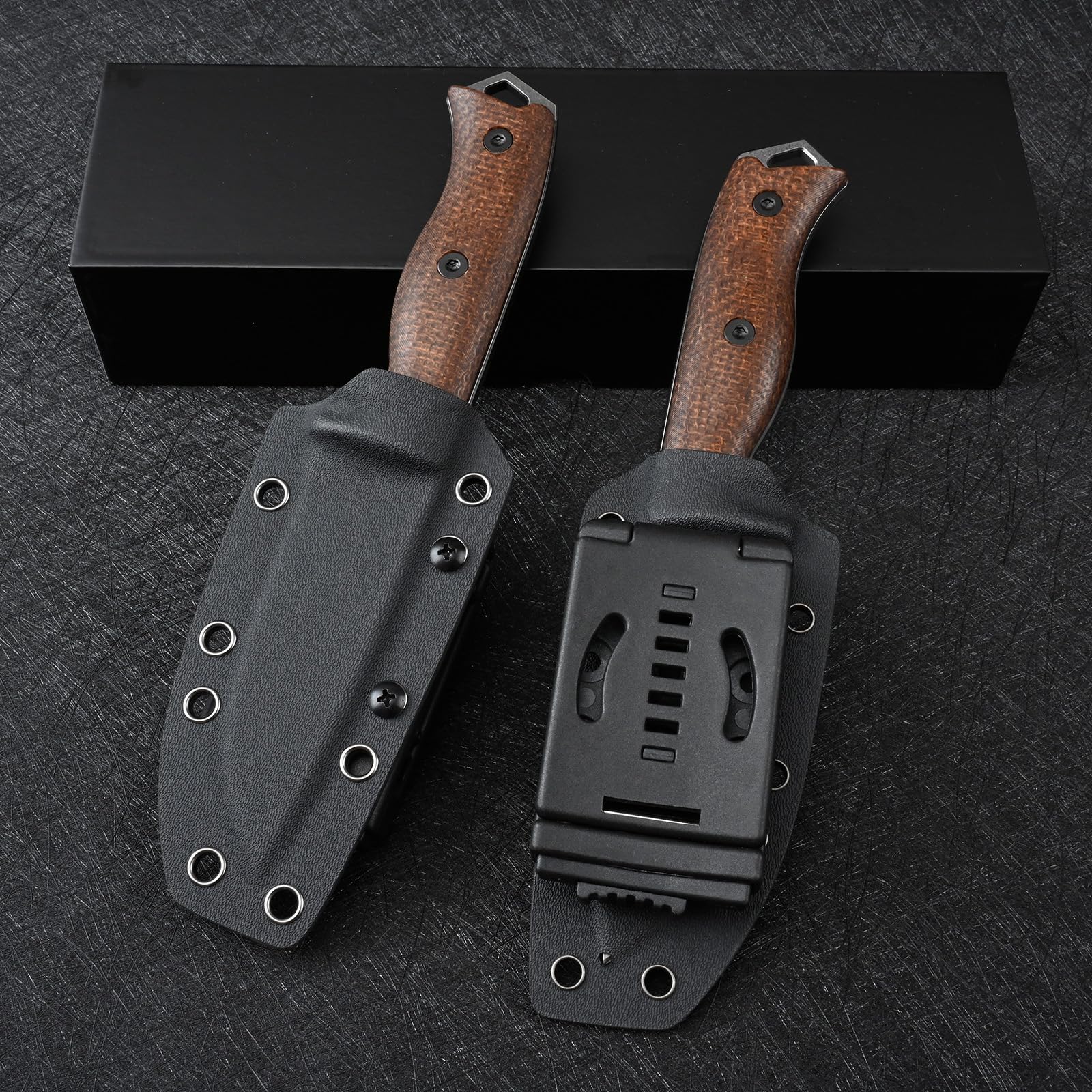 DC53 Stahl messer Feststehende Klinge Micarta Griff mit Kydex Scheide für Männer EDC Camping Survival Outdoor (Black Stone Wash)