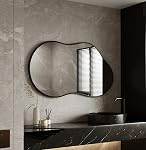 Irregular Unique Shaped Wall Mirror, 20"x36" Asymmetrical Mirrors, Cloud Mirror, Wavy Mirror, Black Frame Morden Wavy Wall Mirror for Entryway Living Room Bedroom Bathroom