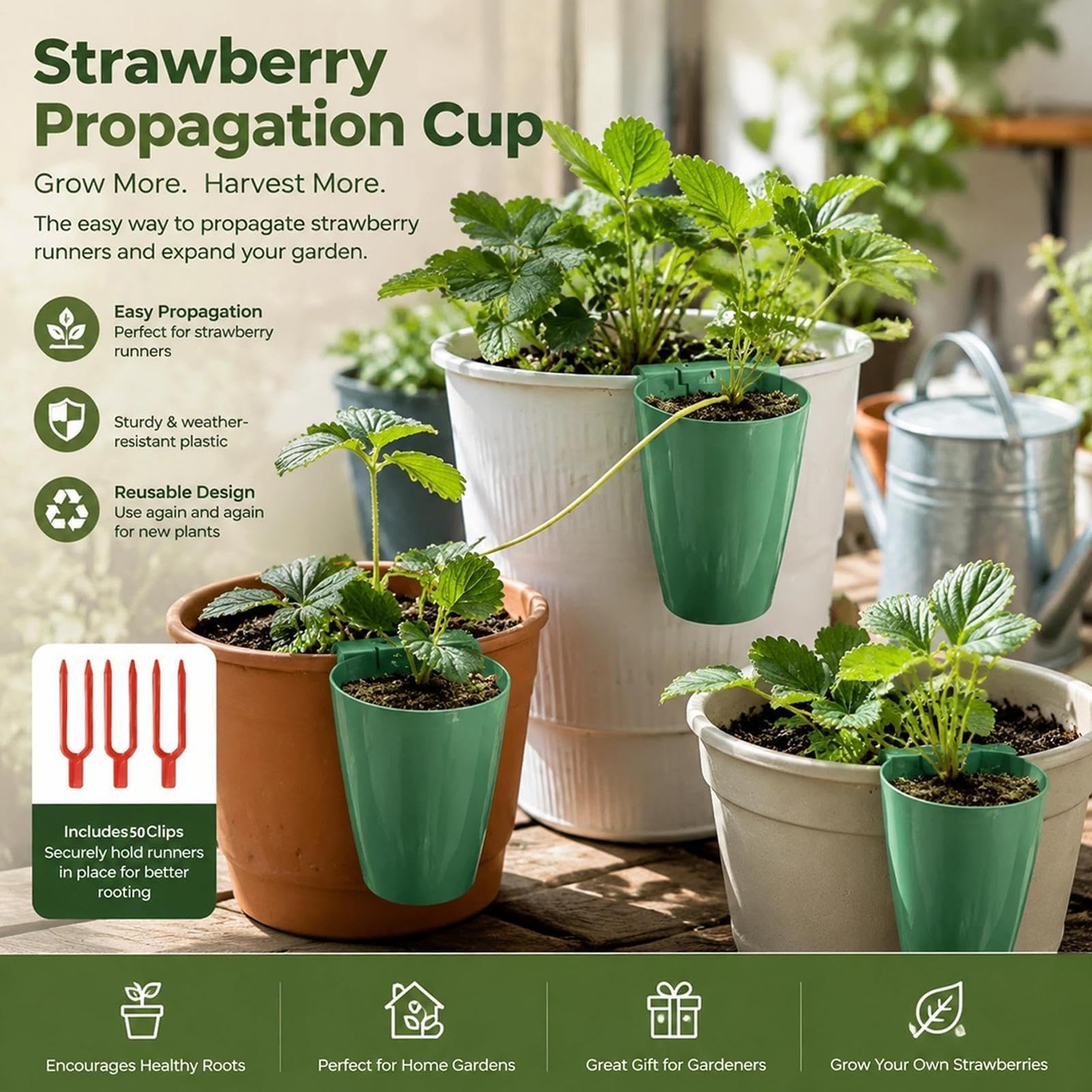 Vasos de propagación de fresas, paquete de 10 con 20 pines, ideales para plantar y cultivar corredores de fresa, duraderos y fáciles de usar para jardineros domésticos