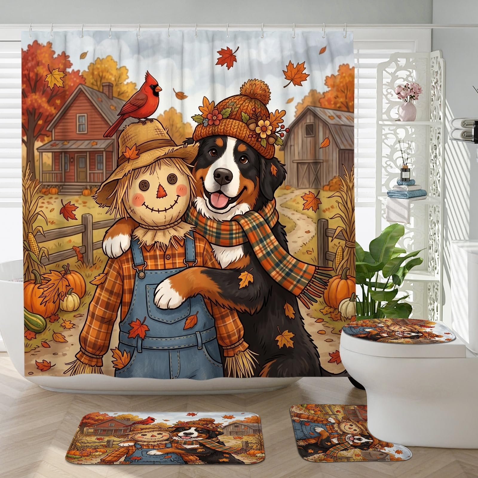 Épouvantail de ferme d'automne décoration de salle de bain 4pc