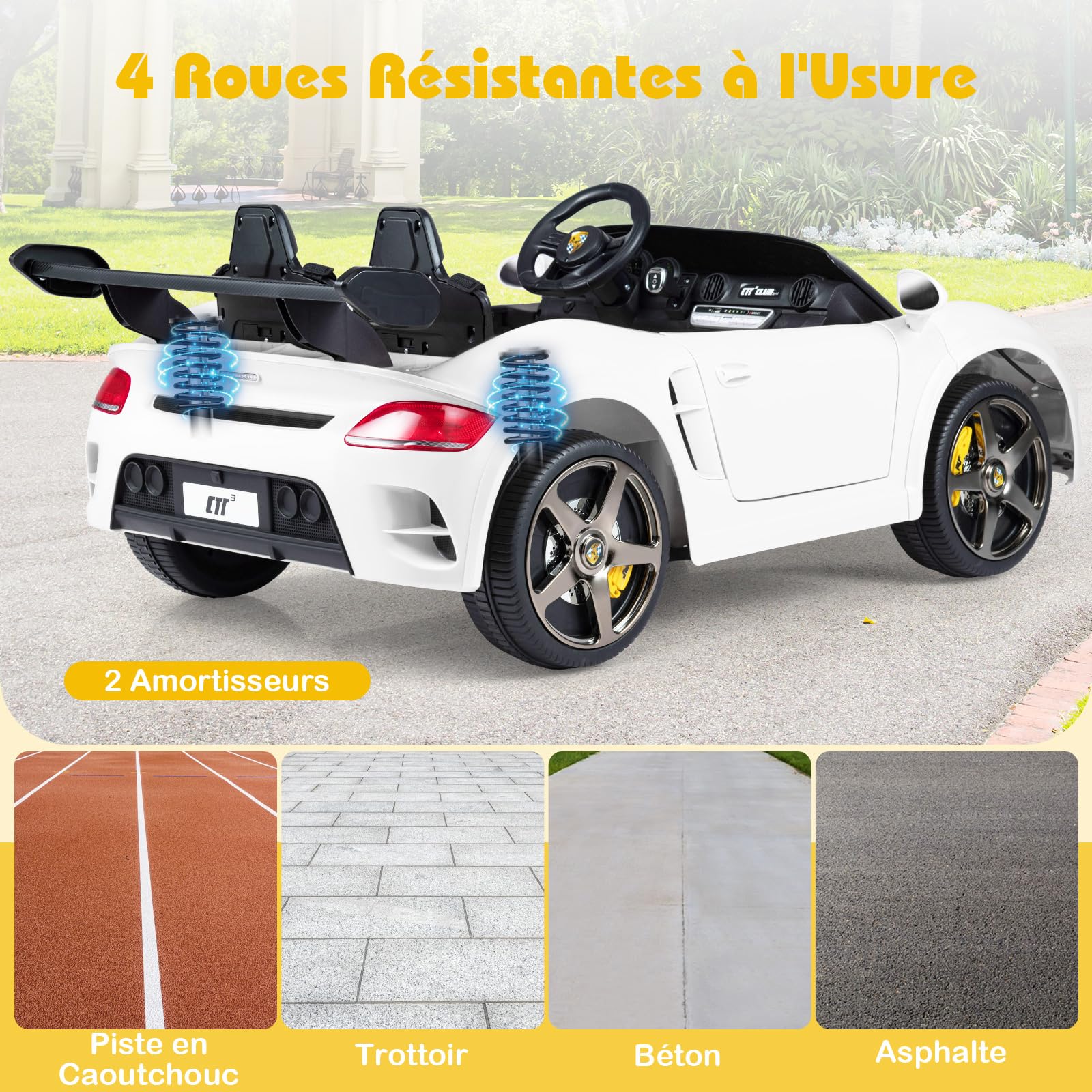 COSTWAY 24V Voiture Électrique Enfant 2 Places avec Télécommande 2,4G, Véhicule Électrique avec Lumières LED & Klaxon & Musique, 3-5 km/h, Charge 59kg pour Garçons Filles de 3-8 Ans (Blanc)
