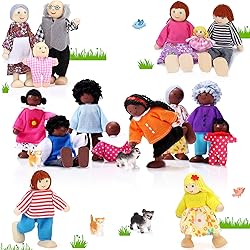 Skylety 20 Pcs Wooden Dollhouse Family Set of 16 Mini People Figures and 4 Pets, Wooden Dollhouse Dolls Cosplay Family Figures Accessories for Pretend Toy(Cute Style)