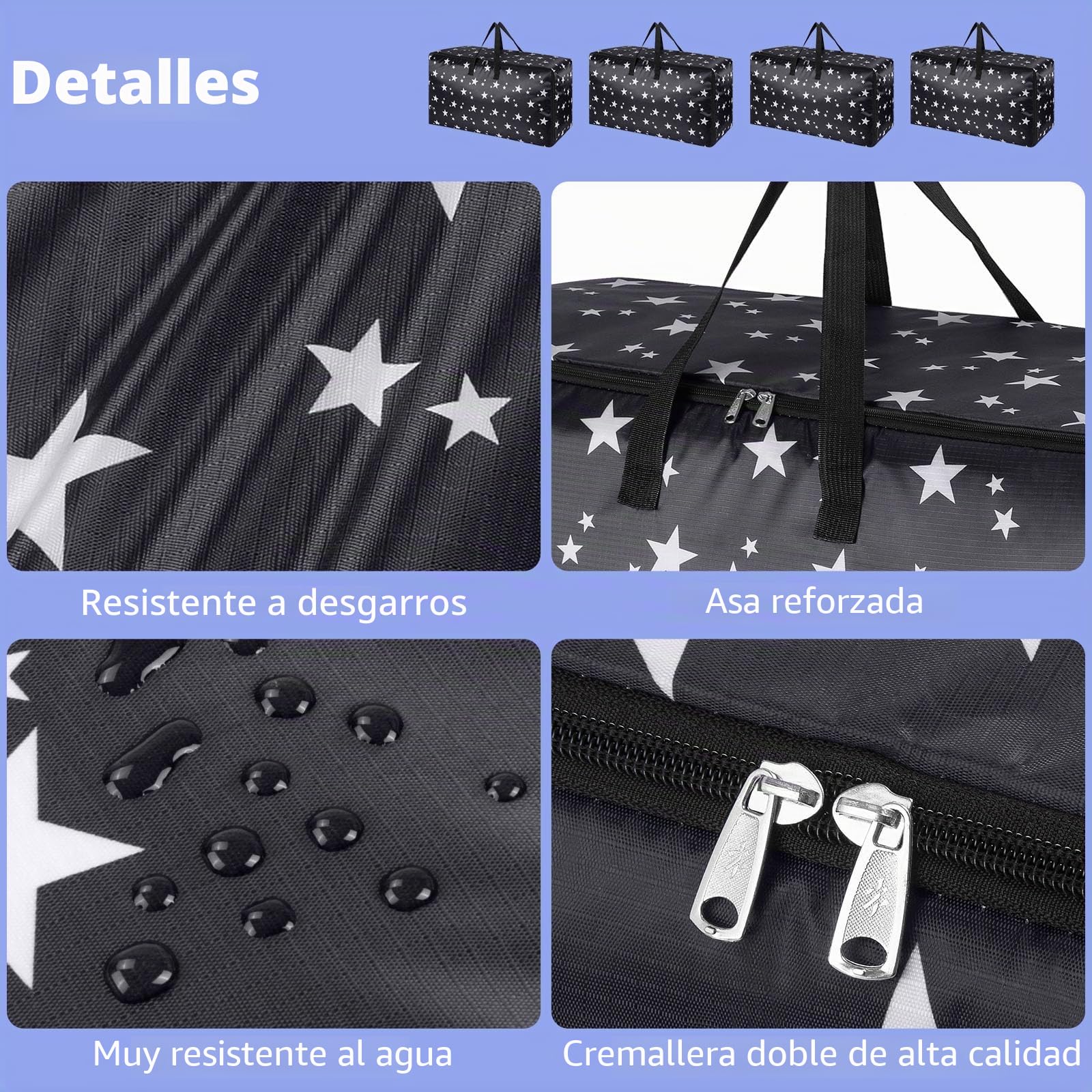 iespell Paquete de 4 cajas de almacenamiento extragrandes con tapas, cajas de almacenamiento resistentes para mudanzas, grandes, fuertes, impermeables, bolsas de almacenamiento de ropa con cremalleras