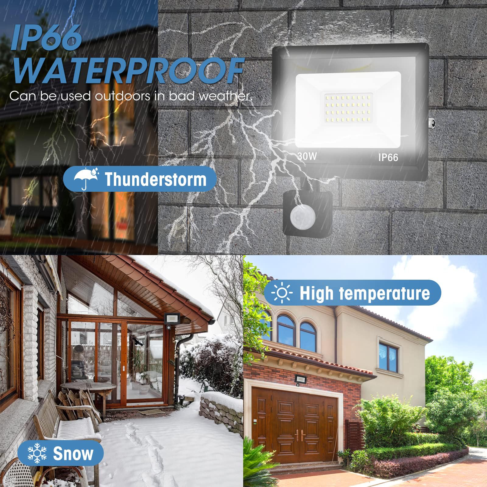 1pack-faro led esterno con sensore movimento 30W Bianco Caldo 3000K IP66 Impermeabile faretto esterno con sensore di movimento 3000LM faretto led da esterno per Cortile,Giardino