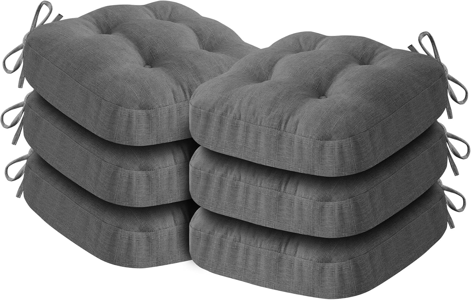 Chair Cushions for Dining Chairs, Dining Chair Cushions, Tufted Indoor Chair Pads with Ties & Non Slip Backing, Seat Cushions for Kitchen Chairs 16.5” x 16.5” x 3.5”, Set of 6, Grey Grey Pack of 6