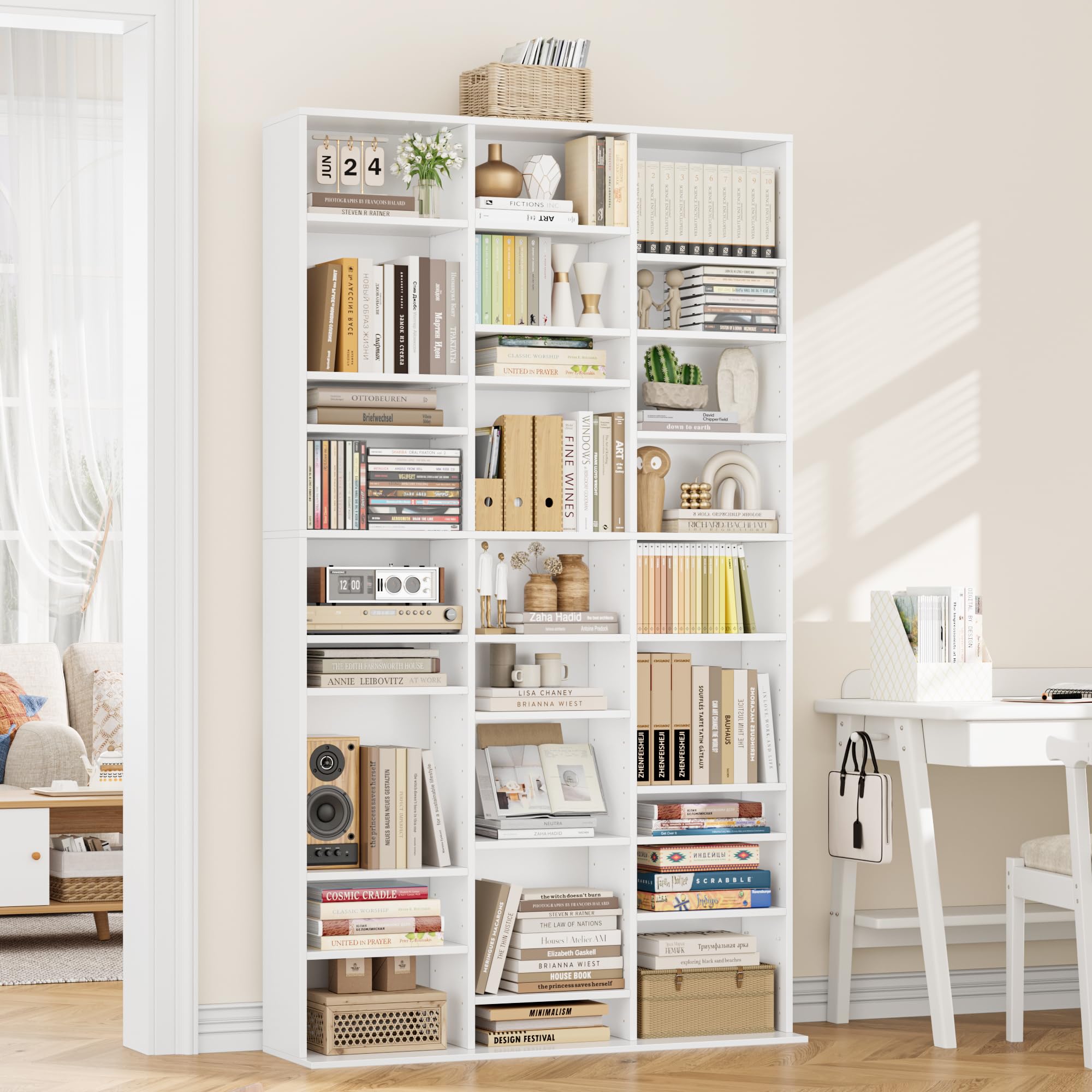 FirFurd Bibliothèque 190 cm Bibliotheque Meuble de Rangement avec 27 Étagères Bibliothèques pour Salon Bureau Cuisine Chambre Étagères Réglables 102.5x23.5x190cm