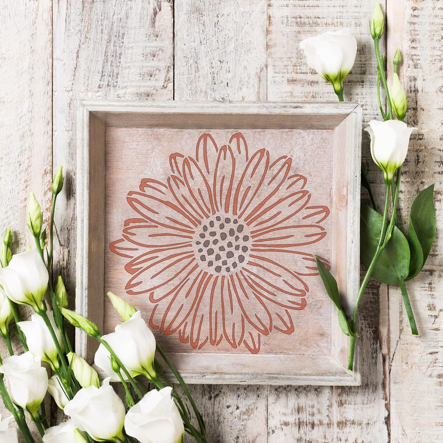 GSS Designs Daisy Floral Pattern Wall Stencils 12x12Inch Large Daisy Flower Stencils for Painting on Canvas Wood Wall Furniture DIY Reusable Craft and Painting Wall Stencils