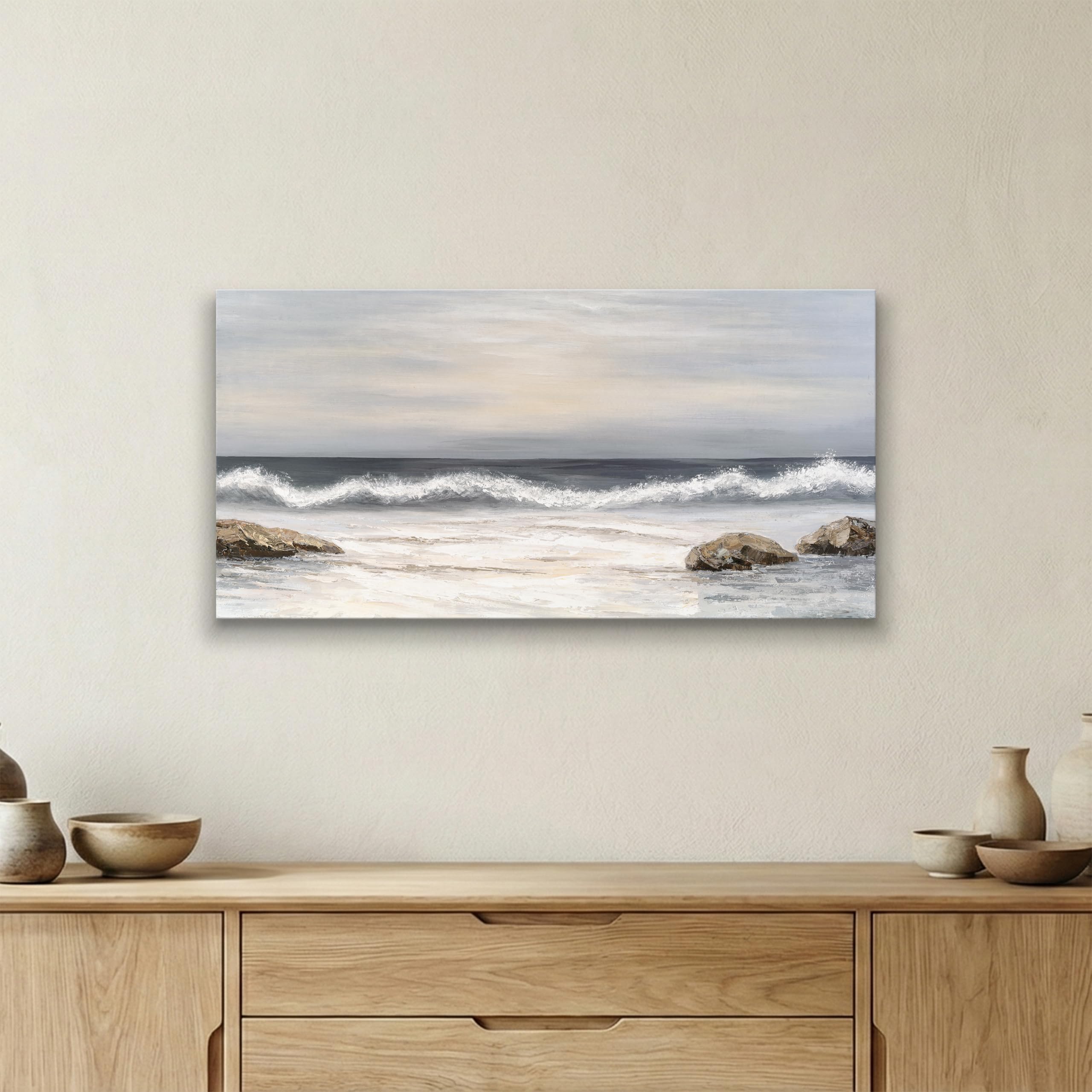 Photo 1 of SENROLAN Tree Wall Art – White Blossom Blue Nature Canvas, Large Panoramic Neutral Wall Decor for Living Room or Bedroom, Serene & Relaxing Spring Landscape Art, 58x29 Inch
