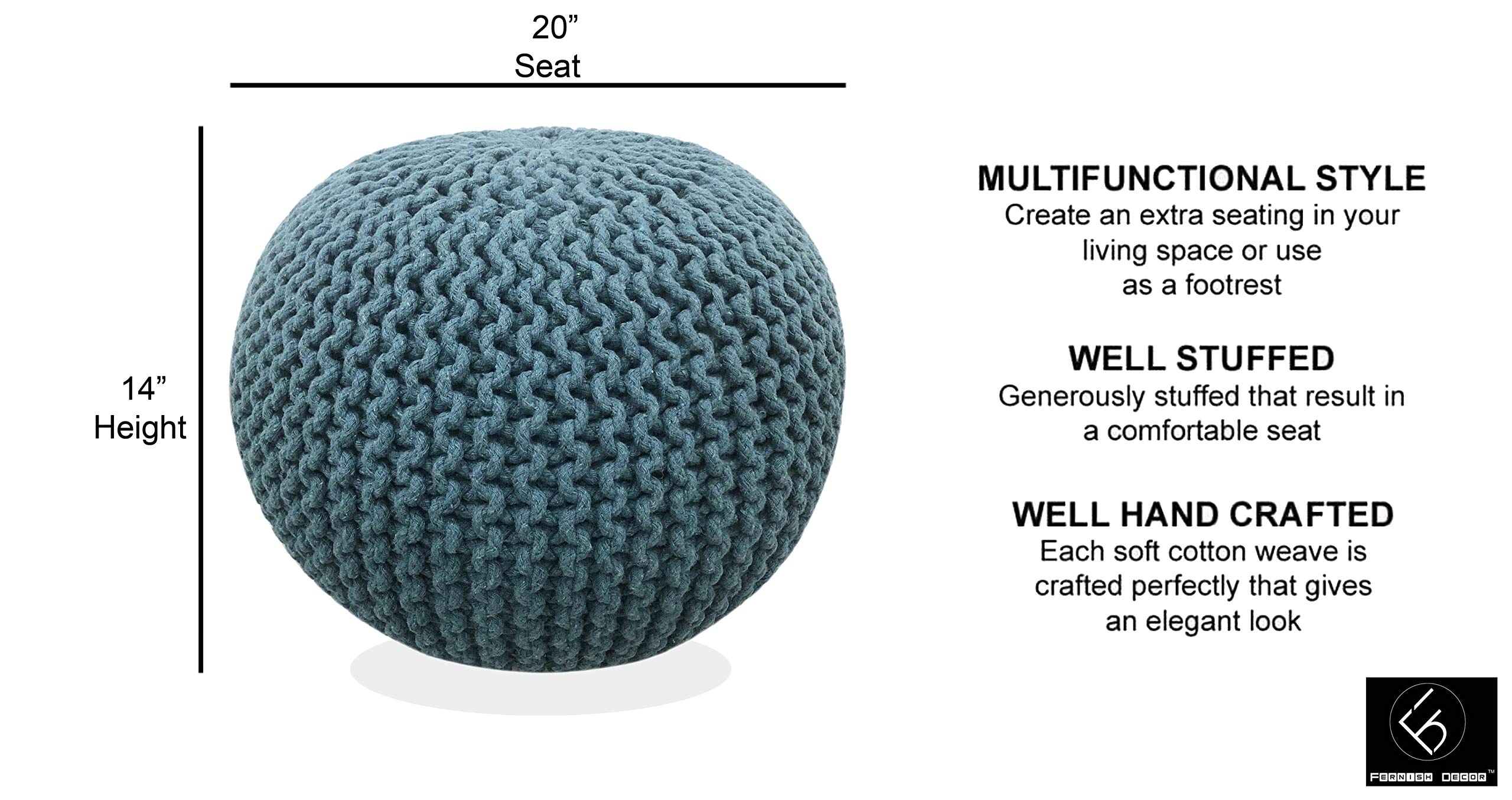 Handgestrickter Pouf Aus Baumwolle – Runder Sitzsack, Fußhocker Für Wohnzimmer, Kinderzimmer & Co., Weich & Stabil Bis 150 Kg