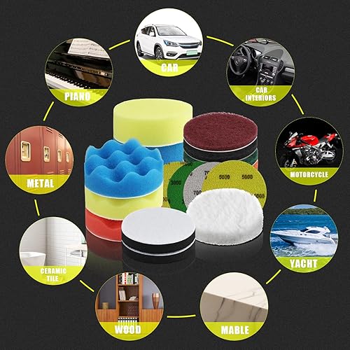 Miniatura 6 de Kit de restauración de faros delanteros de automóvil de 3 pulgadas, limpiador de faros con vástagos de  pulgadas de  pulgadas, almohadillas de