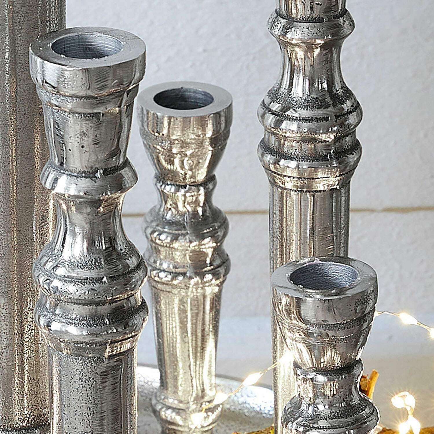 Loberon Calcot Chandelier - Finition argentée vieillie - pour Neuf Bougies Longues, argenté Vieilli