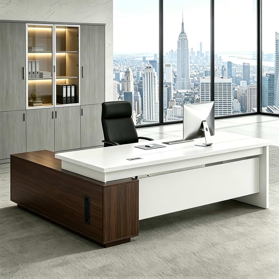 L Shaped Executive Desk with Drawers