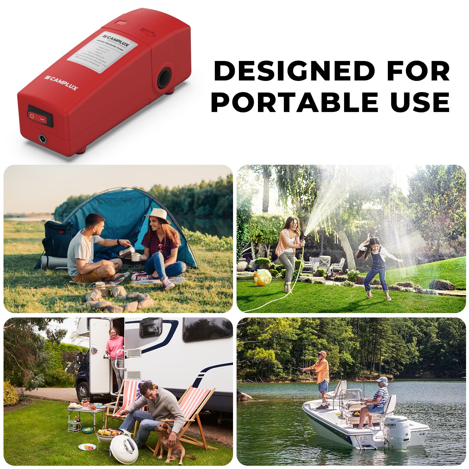 CAMPLUX - Kit de bomba de agua de 12 V con interruptor de seguridad, cable de clip de cocodrilo y cable para encendedor de cigarrillos