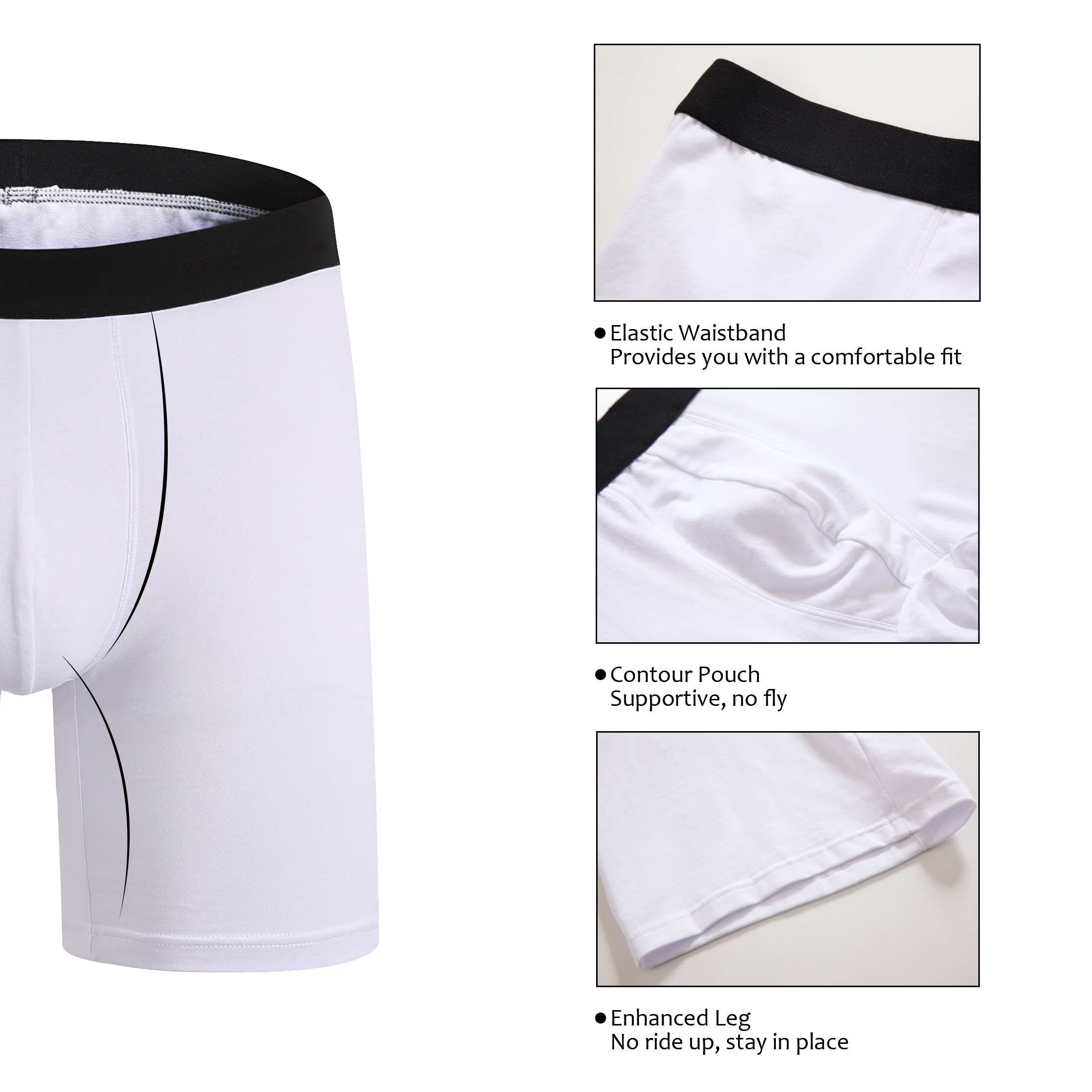ZLYC Men Long Leg Cotton Boxer Shorts Underwear, 3/4 Pack