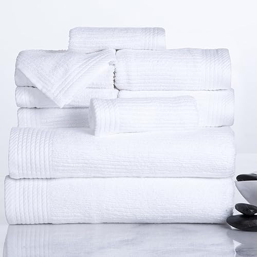 Lavish Home Piece Bath Towel Set Juego de Toallas acanaladas 100% algodón, 10 Pi