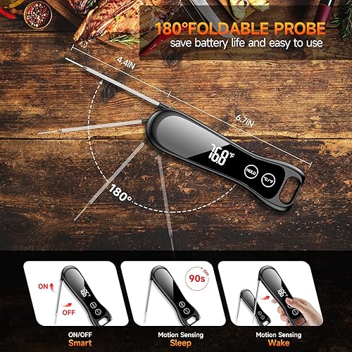Miniatura 4 de Termómetro digital para carne, sonda de temperatura de rotación de 180, termómetro de lectura instantánea de 1 segundo para cocinar, pantalla LED