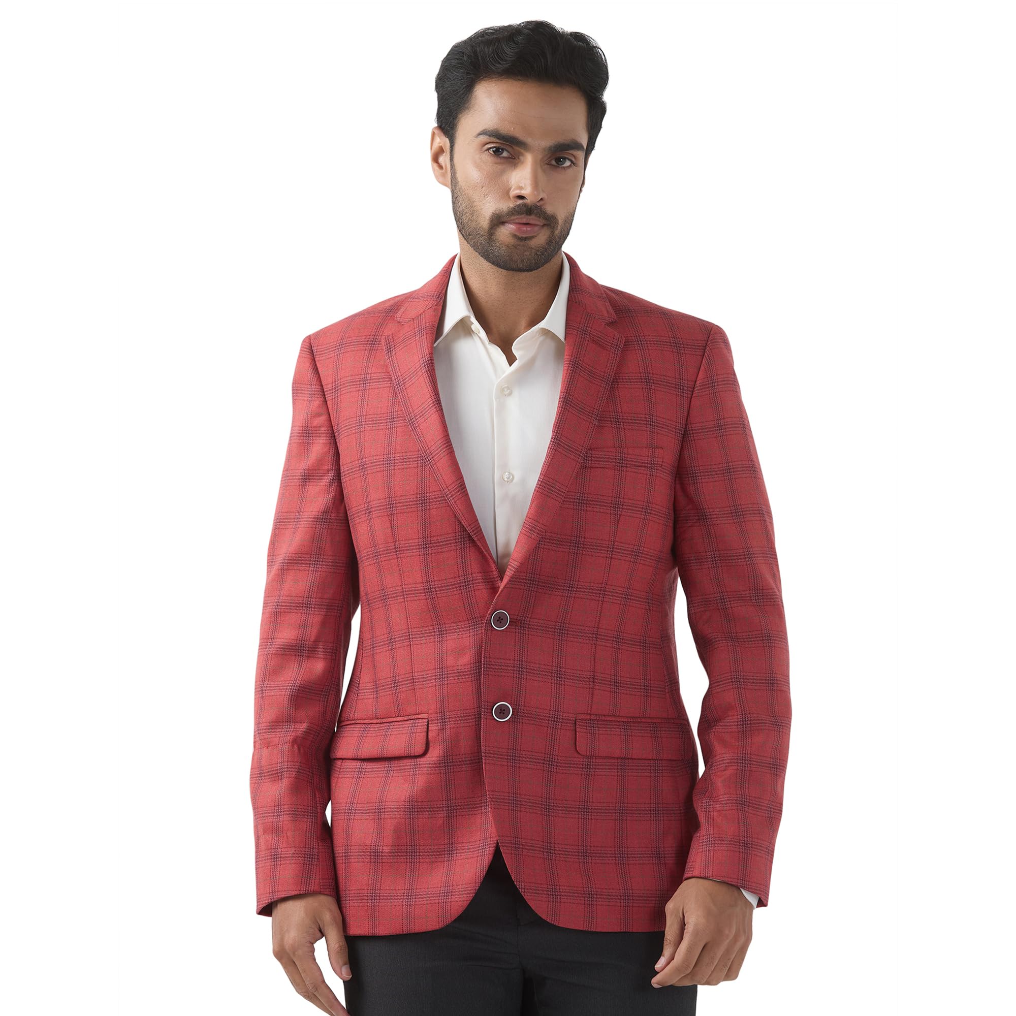 raymond Men Regular Fit Checks Pattern Poly Wool Blend Notch Lapel Full Sleeve Formal Blazer-picture-25