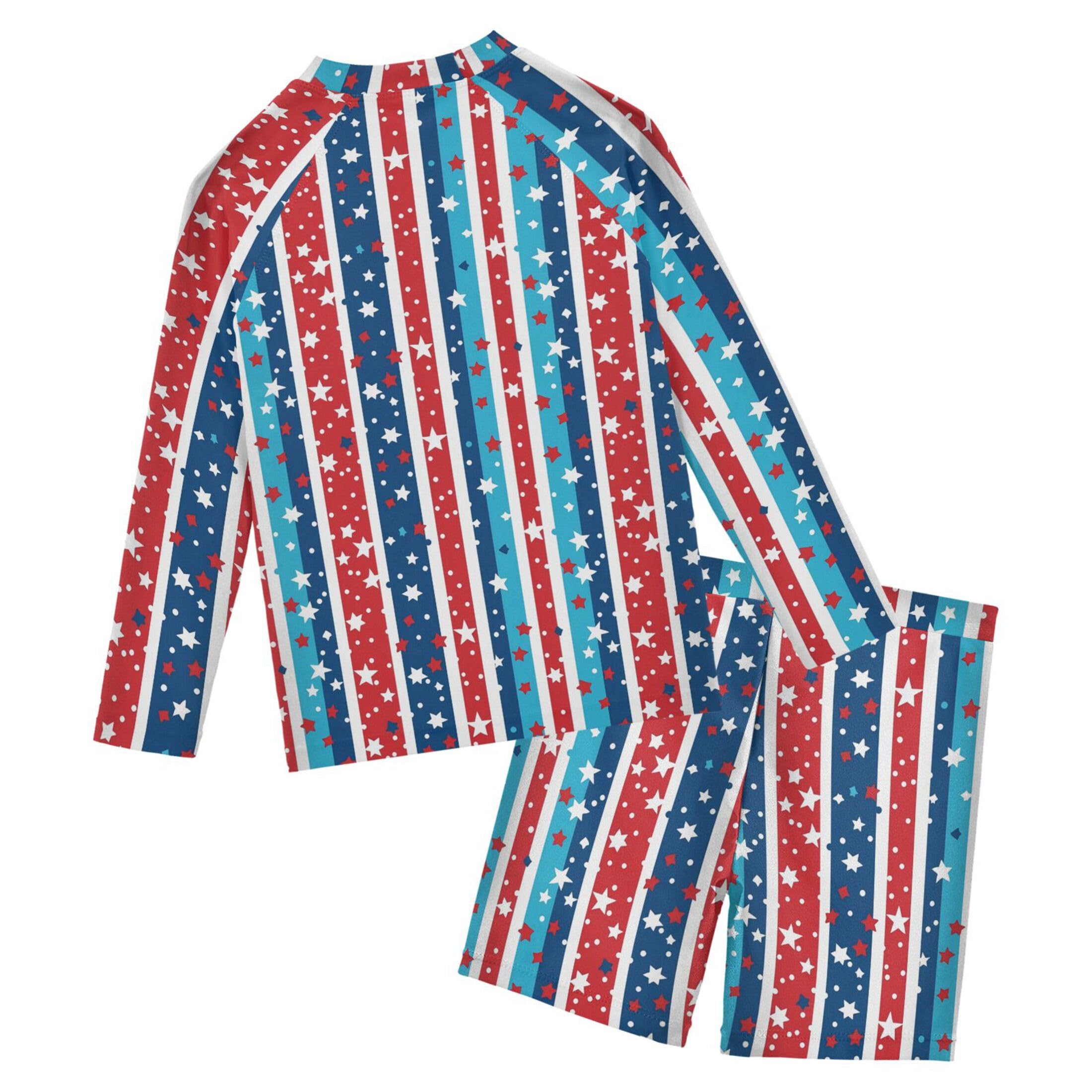 July 4th Independence Day Star Baby Boys' Toddler Long Sleeved Rashguard Swim Bathing Suit Set B0404565