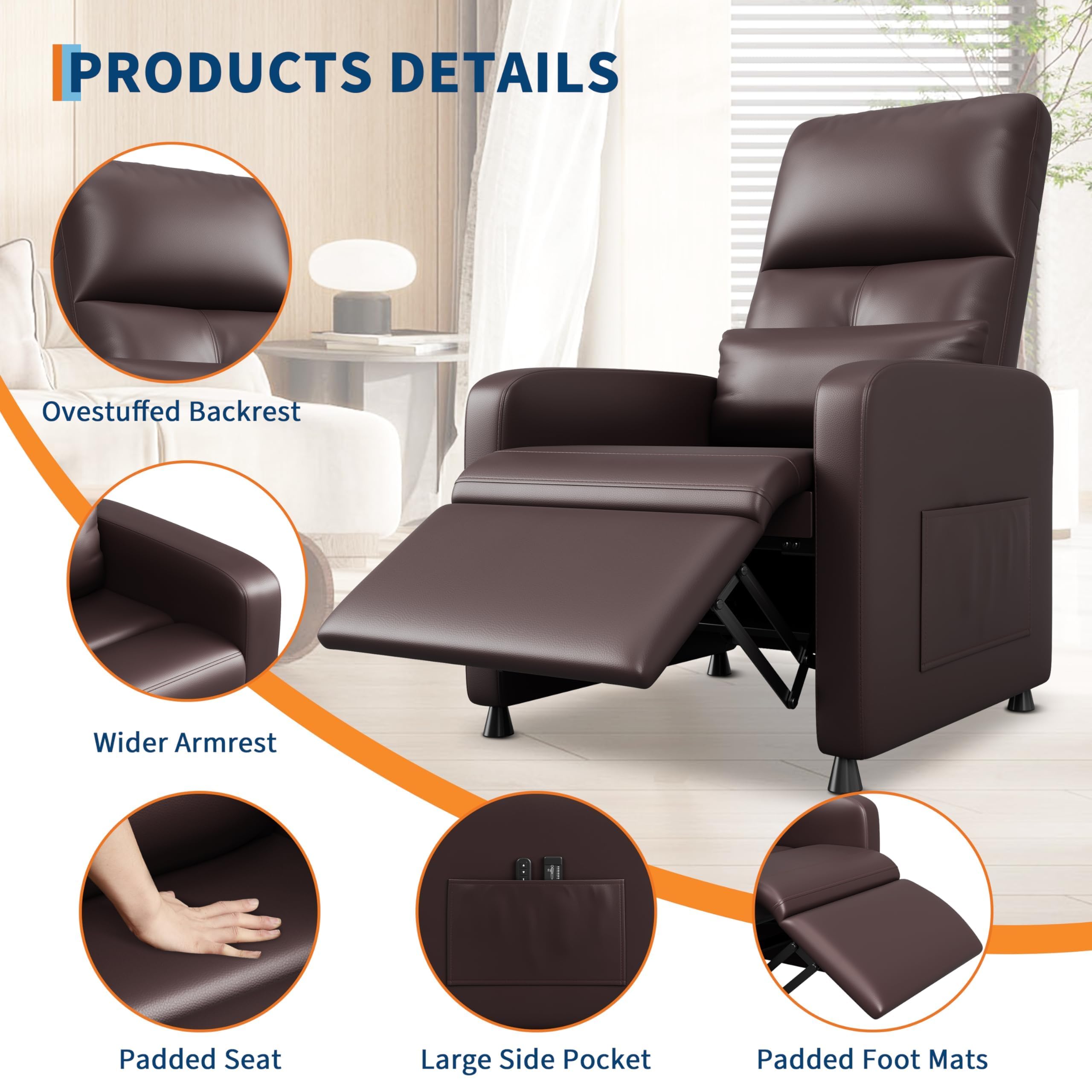 Elektrischer Massagesessel Wohnzimmer, Relaxsessel mit 8 Massage-Modi, Heizfunktion, Liege- & Aufstehhilfe, hohe Rückenlehne, verlängerter Fußstütze, ergonomisches PU-Leder, bis 180 kg belastbar