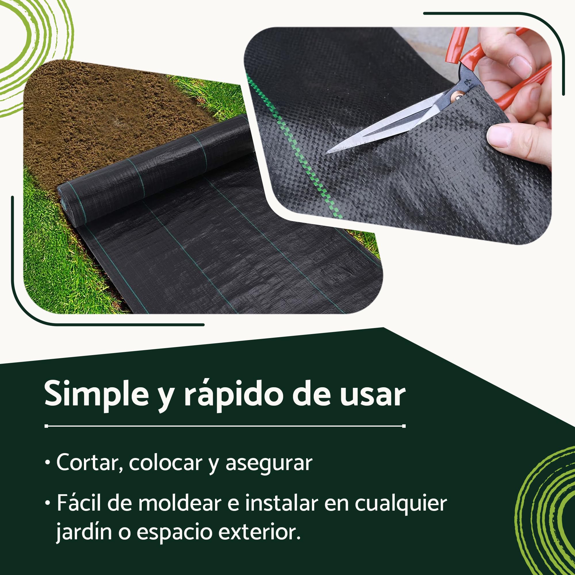 GARDENIX Fieltro para malas hierbas con 50 anclajes, 105 m² (2,1 m x 50 m), permeable al agua, 135 g/m², color negro, resistente a los rayos UV, tejido para malas hierbas, tejido para el suelo, tejido