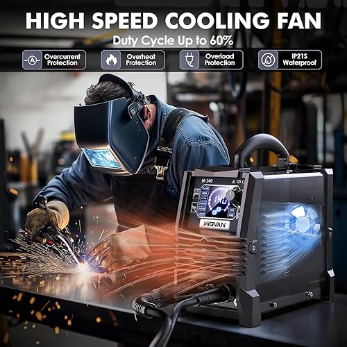 Miniatura 13 de Soldador MIG 140A, MIGVAN 110V Flux Core MIG/Stick/Lift TIG 3 en 1 máquina de soldadura con pantalla digital LED grande, inversor IGBT soldador
