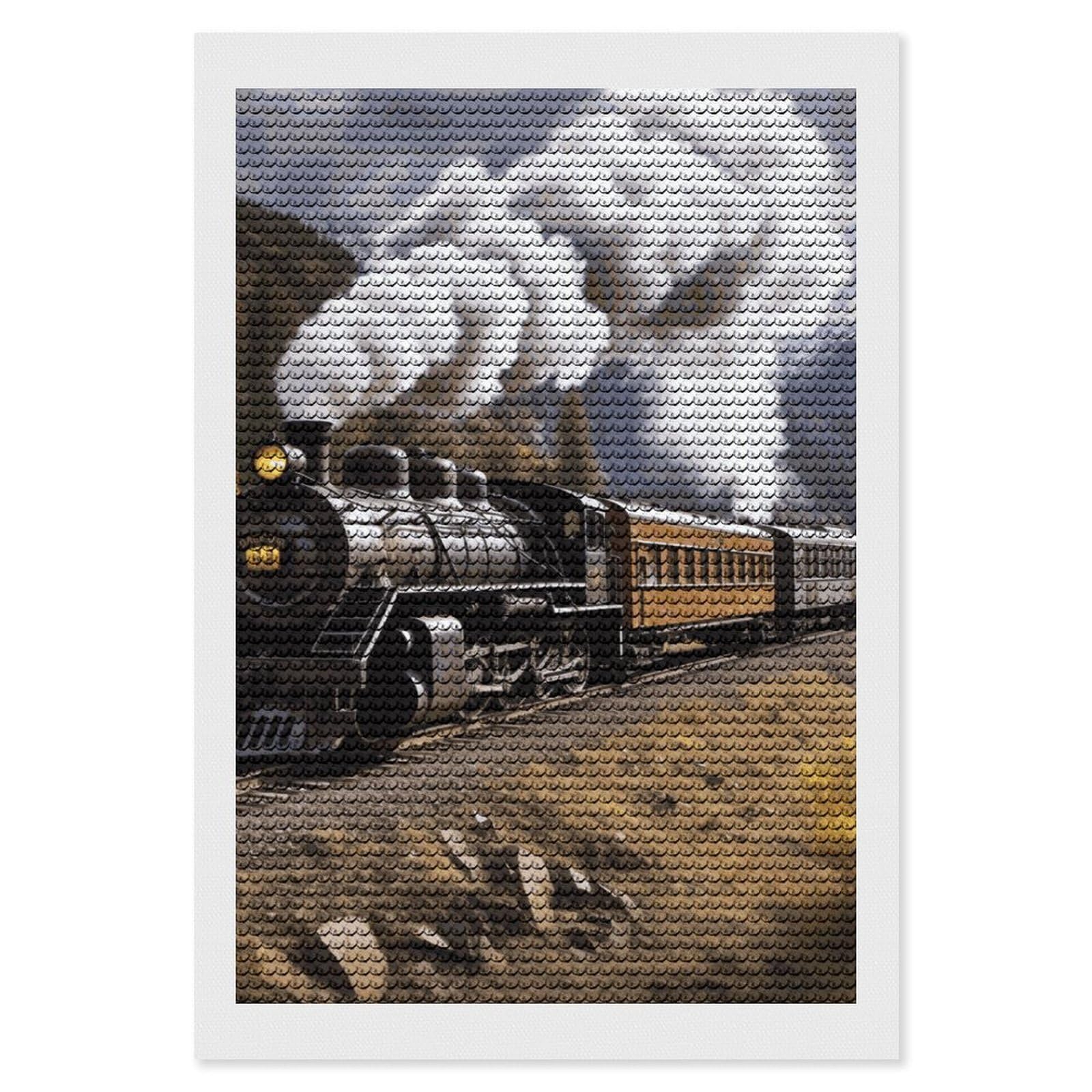 DWVTSLH Steam Locomotive Train Diamond Painting Kits for Adults, Personalized Diamond Photo Art Full Drill, DIY 5D Diamond Art Painting Kits for Beginners, Home Wall Decor 8"x12"