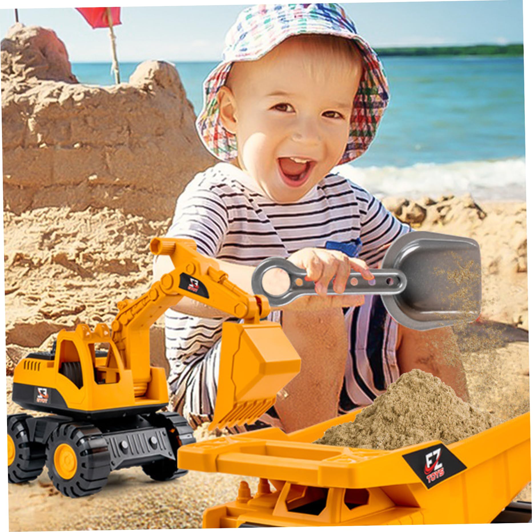3 pezzi/set macchinine robuste giocattoli da spiaggia con sabbia dai bordi lisci con parti mobili macchinine arancioni a inerzia includono escavatore, bulldozer, camion (grande), giocattoli per camio