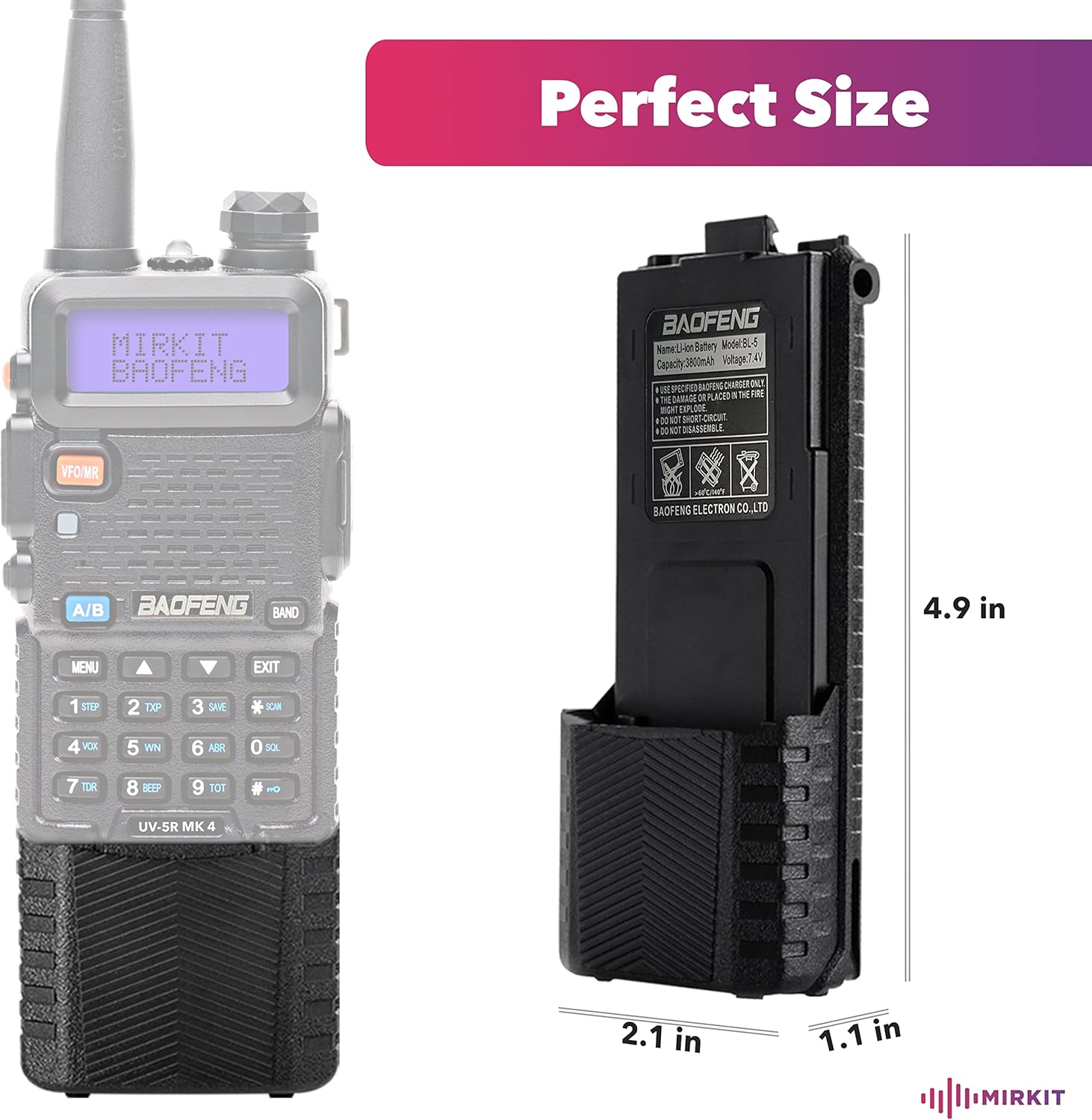 MIRKIT Bundle for 2pc Batteries BL-5 3800mAh and 2pcs Baofeng Mic for Two Way Radio & Lanyards