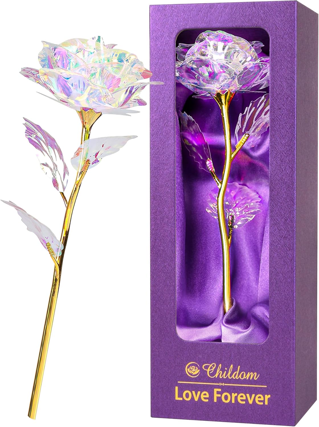 Childom Valentines Day Rose Gifts for Her,Birthday Gifts for Women,Mothers Day Flowers Gifts for Mom,Rainbow Artificial Flower Present for Wife,Grandma,Women,Daughter,Christmas,Birthday,Anniversary