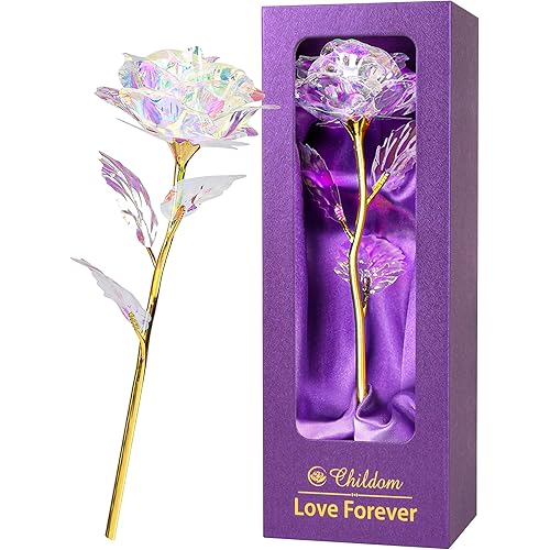 Childom Valentines Day Rose Gifts for Her,Birthday Gifts for Women,Mothers Day Flowers Gifts for Mom,Rainbow Artificial Flower Present for Wife,Grandma,Women,Daughter,Christmas,Birthday,Anniversary