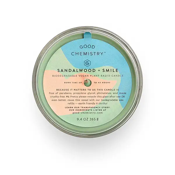 Good Chemistry, Candle Reusable Glass Sandalwood Smile 9.5 Ounce 5