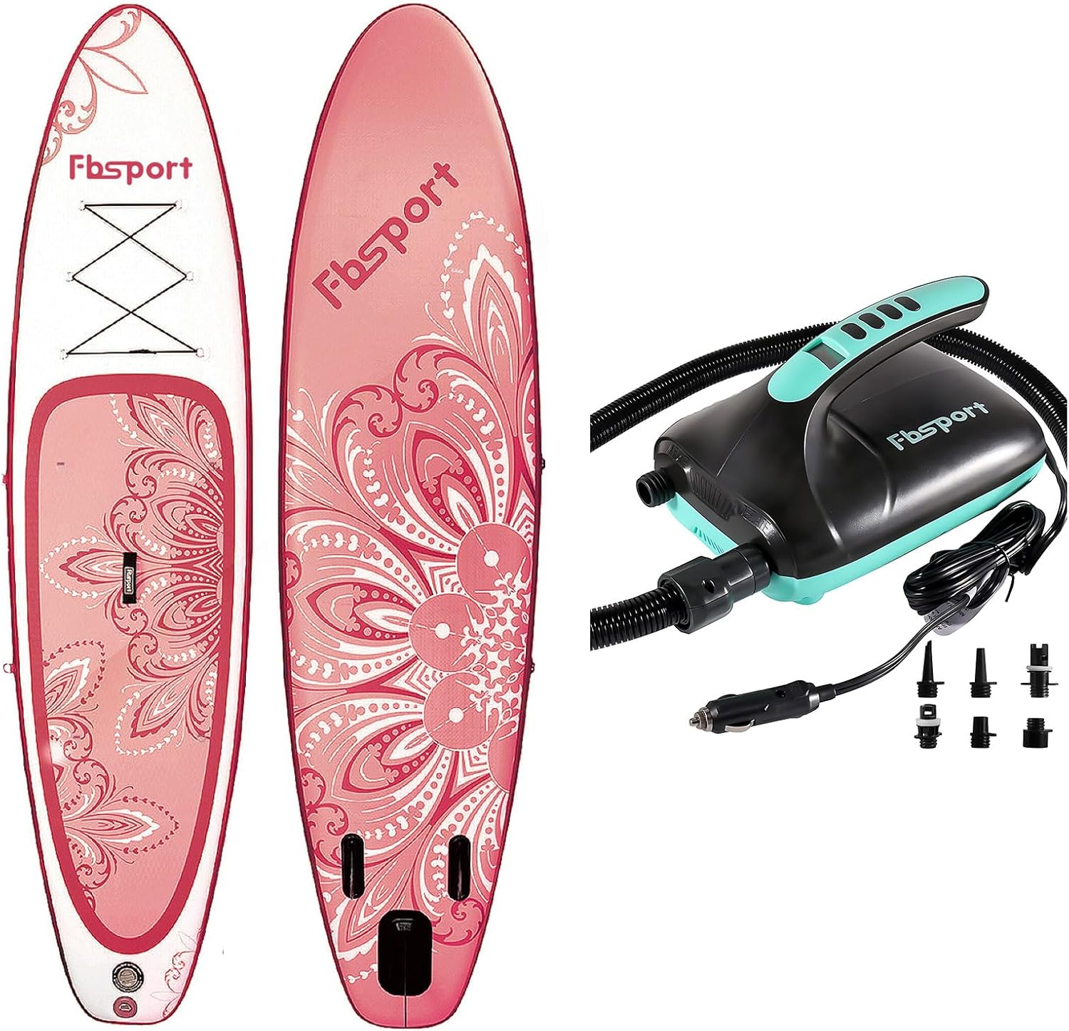 FBSPORT 11' Premium Stand Up Paddle Board with Durable SUP Accessories & Carry Bag for Youth & Adult, 20PSI High Pressure SUP Vehicle Electric Air Pump for Stand Up Paddle Boards