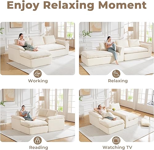 Vista 6 de Sofá seccional de 105 pulgadas en forma de nube. Sofá seccional modular moderno con asiento profundo - Sofá seccional cómodo de 3 plazas