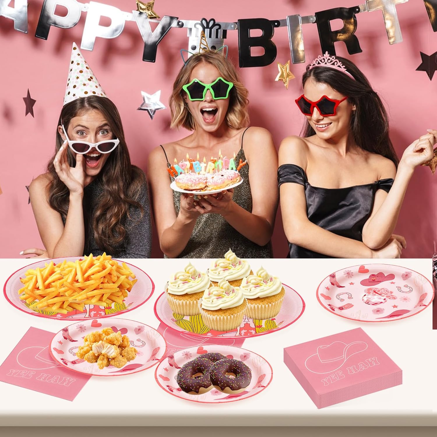 150PCS Cowgirl Birthday Party Decorations - Western Themed Paper Plates and Napkins for 50 Guests, Disposable Tableware Supplies for Wild West, Baby Shower, Cowgirl Rodeo, Country Parties - Image 5