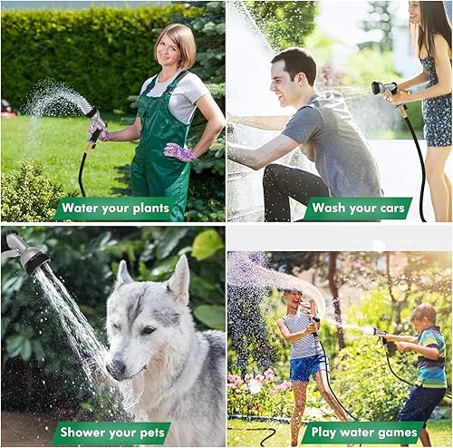 Miniatura 7 de RESTMO Boquilla de manguera de jardín, boquilla de agua de metal resistente con 7 patrones de pulverización ajustables, rociador de mano de alta