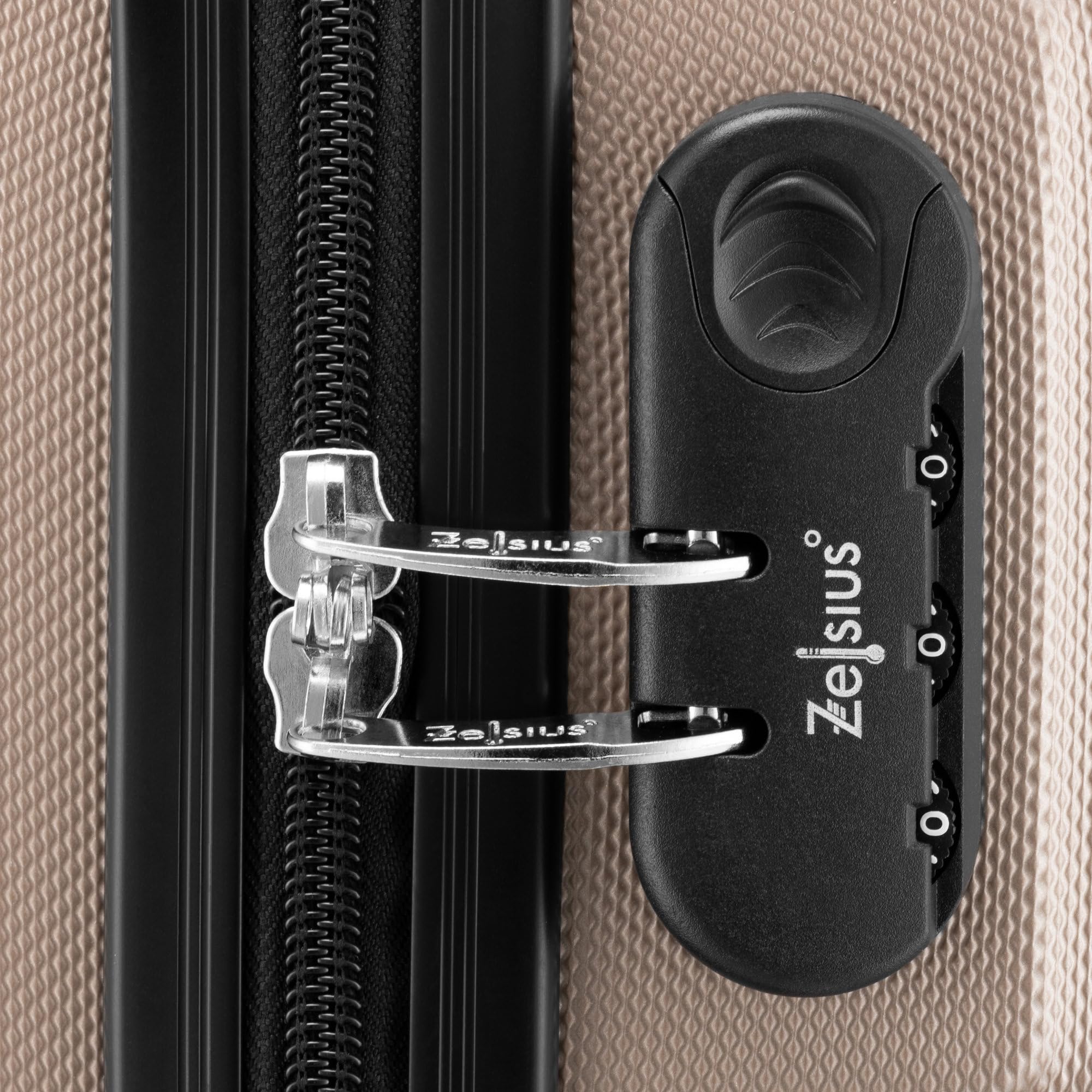 Zelsius Koffer Set 3 Stück, Champagner | ABS Hartschalenkoffer mit Zahlenschloss, Doppelrollen und Innen Trennwand | Handgepäckkoffer, Hartschalenkoffer Set 3 teilig, Trolley, Koffer Groß, Luggage Set