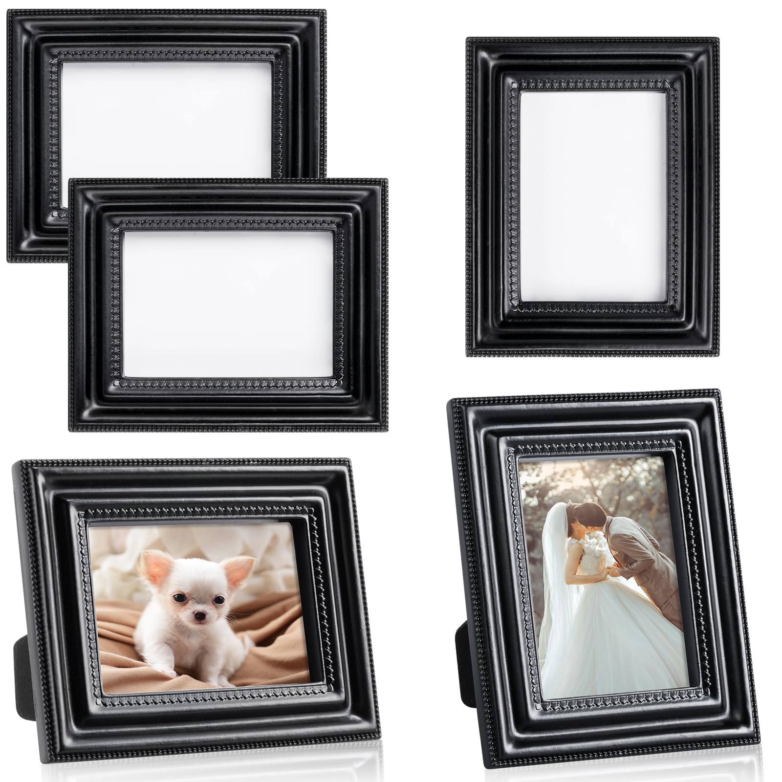 Qunclay Lot de 5 petits cadres photo dorés, noirs et blancs - 5 mini cadres photo rétro - 5 x 3,5 cm - Décoration murale - Décoration de table, décoration d'intérieur et de galerie (noir, classique)