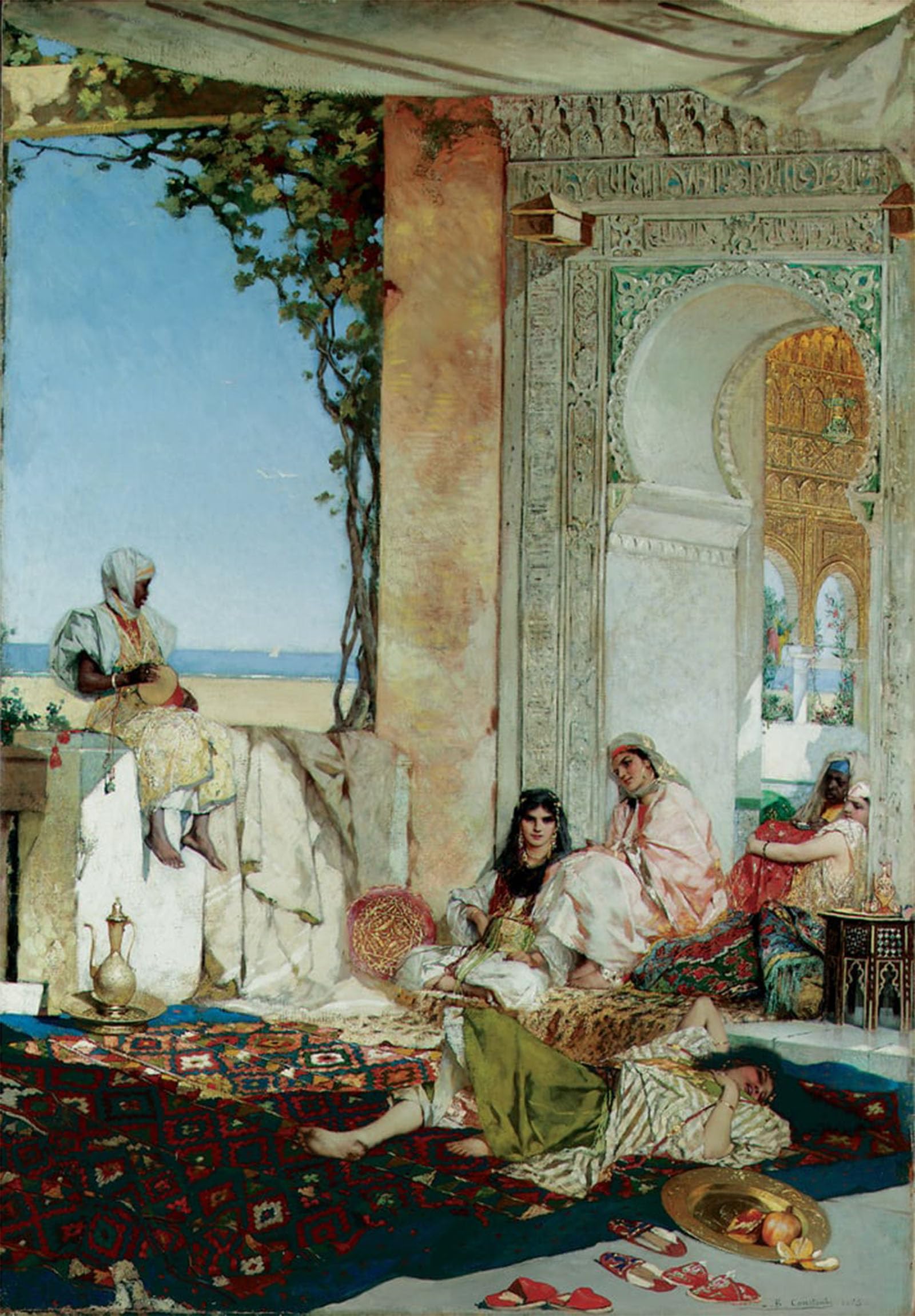 ARTXLXXBN Famous Painting Canvas Artwork Graffiti Print Women of a Harem in Morocco by Jean Benjamin Portrait Canvas Image for Home Decor 60x90cm