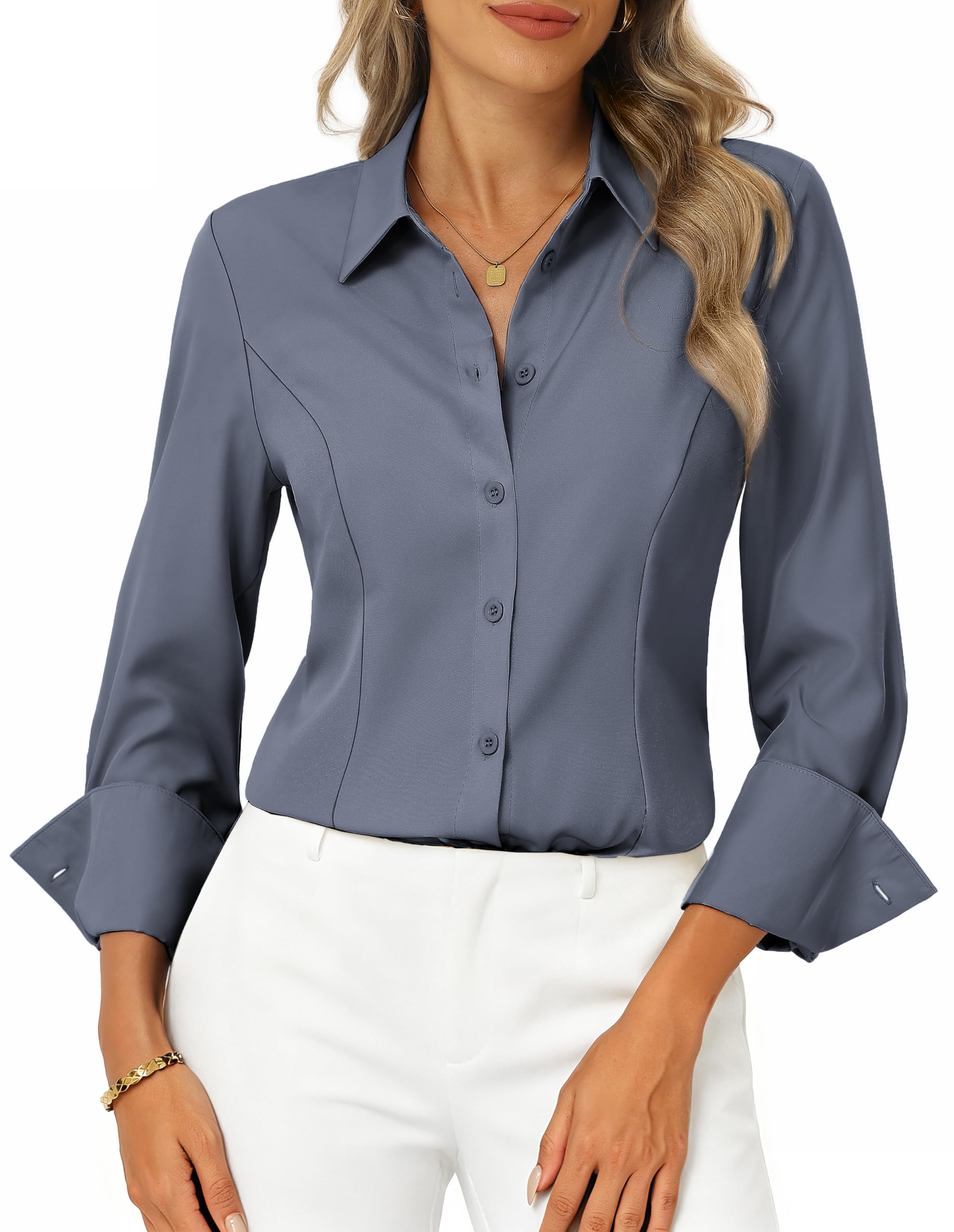 GRACE KARIN Womens Button Down Dress Shirts Long Sleeve Collared Tops