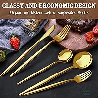 Vista 5 de CEKEE Gold Silverware Set, 40 Piece Gold Utensils Set Service for 8, Stainless Steel Flatware Set Include Knives Spoons and Forks Cutlery Set for