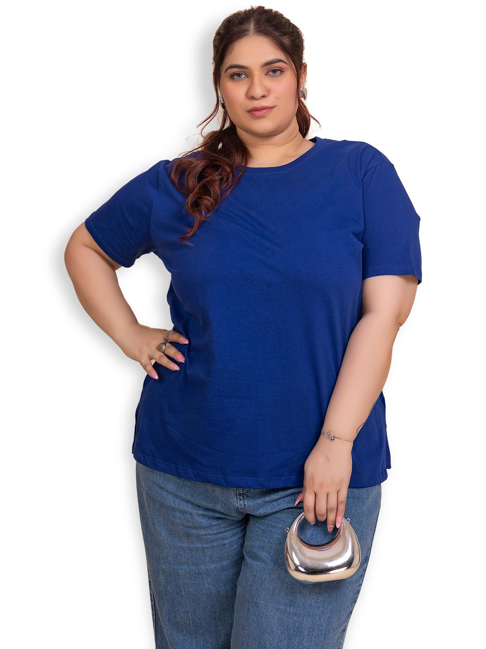 Women Pure Cotton T-Shirt | 180 GSM Bio Wash Single Jersey Fabric | Rib Fabric Round Nack | Side Slit & Short Sleeves | Casual Office Wear | 10 Vibrant Color | 3XL to 8XL-picture-50