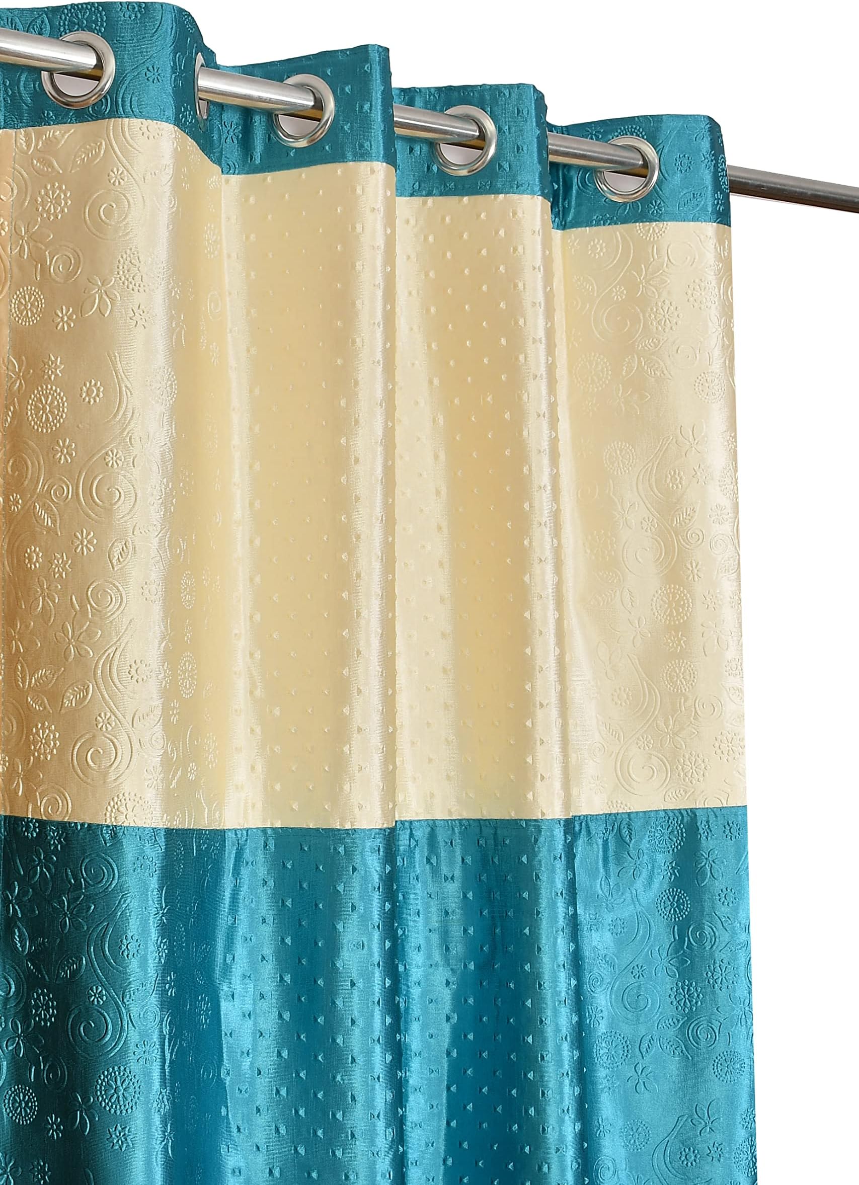 Embossed Pyramid Solid Punching Heavy Curtains for Long Door 8 Feet, Pack of 1, Aqua Patch