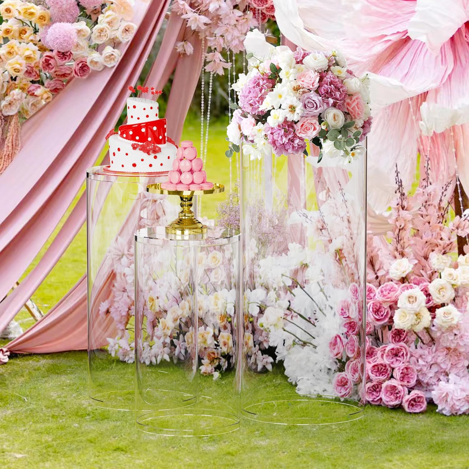 Qiang Soportes De Pedestal Cilíndricos para Fiesta,3 Piezas Mesas Cilíndricas Redondas para Fiestas Pedestal Pilares Mesa De Postre para Decoración Artística De Fiesta De Boda