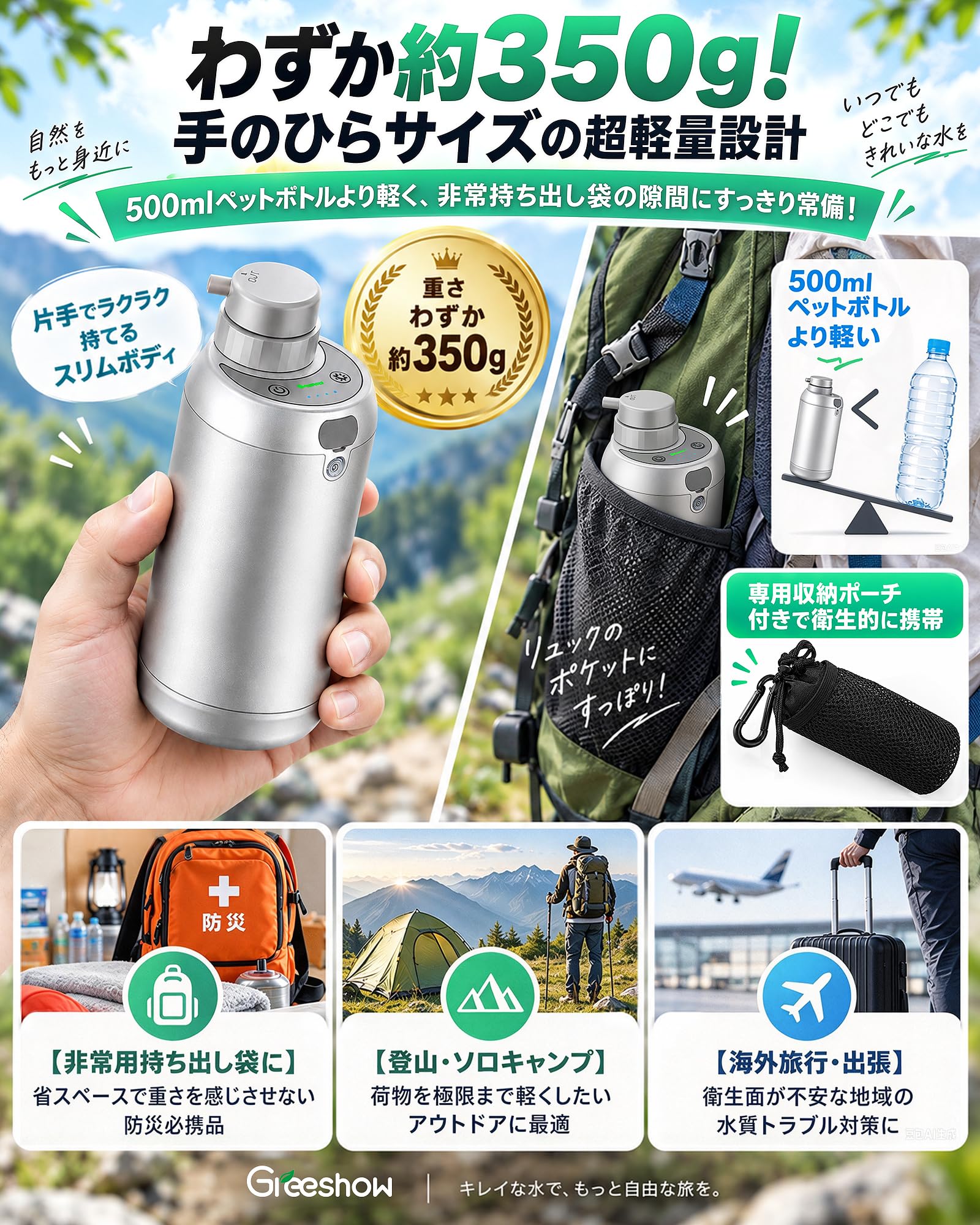 Amazon.co.jp: Greeshow 携帯浄水器 電動式 【防災安全協会認証】 5