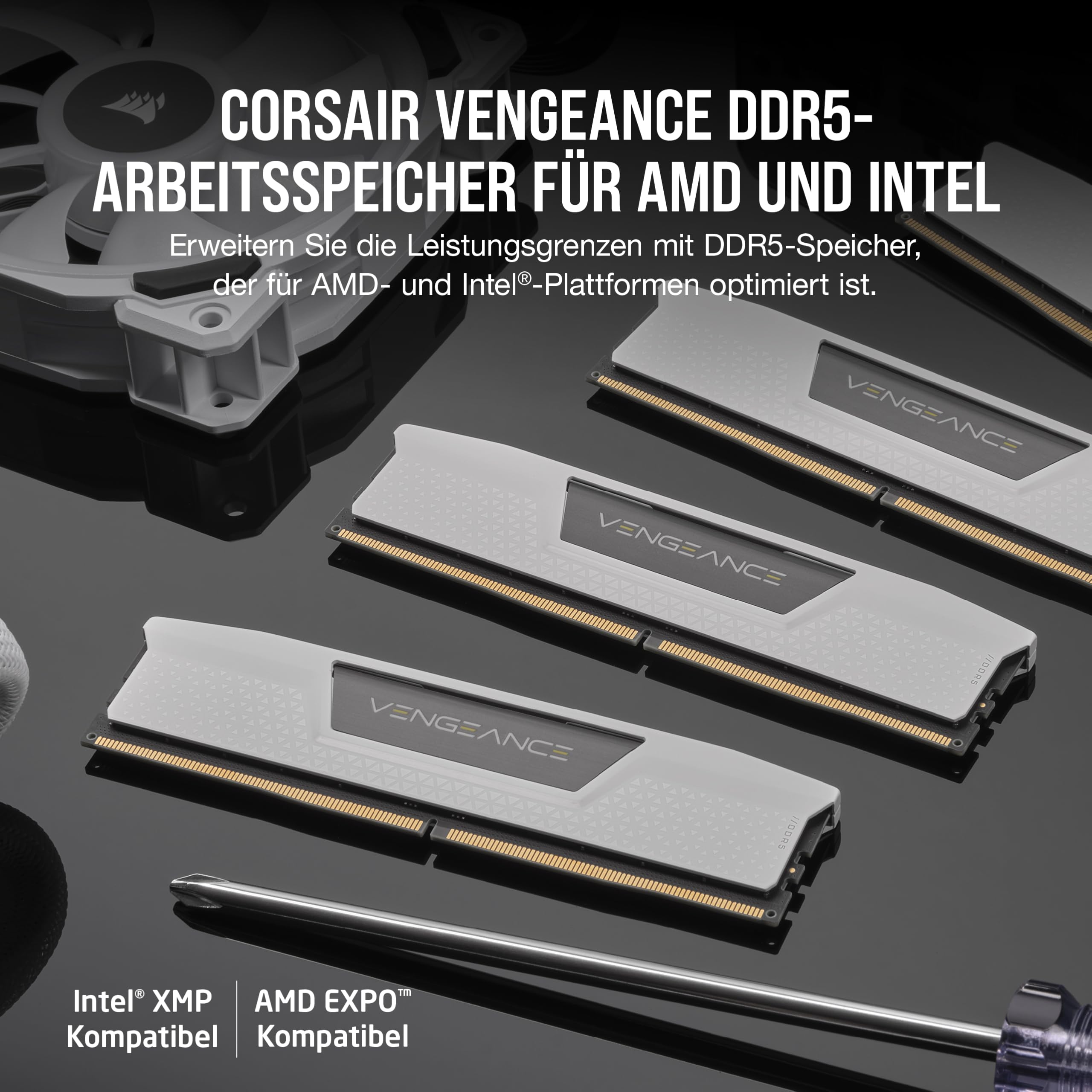 CORSAIR Vengeance DDR5 RAM 32GB (2x16GB) Bis zu 6000MHz CL36-44-44-96 1.35V AMD EXPO Intel XMP 3.0 Desktop-Arbeitsspeicher – Weiß (CMK32GX5M2E6000Z36W)